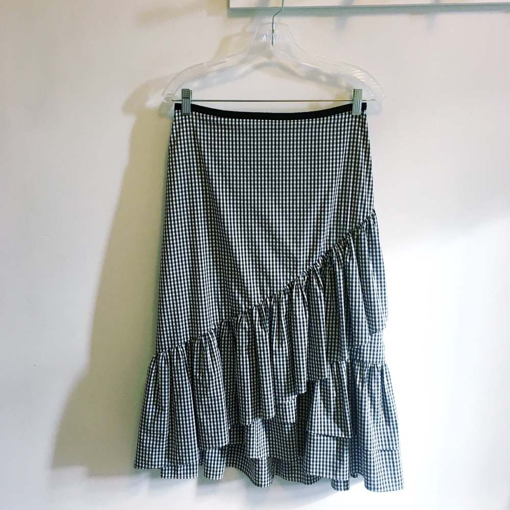 NWT Ann Taylor Gingham Midi Ruffle Skirt